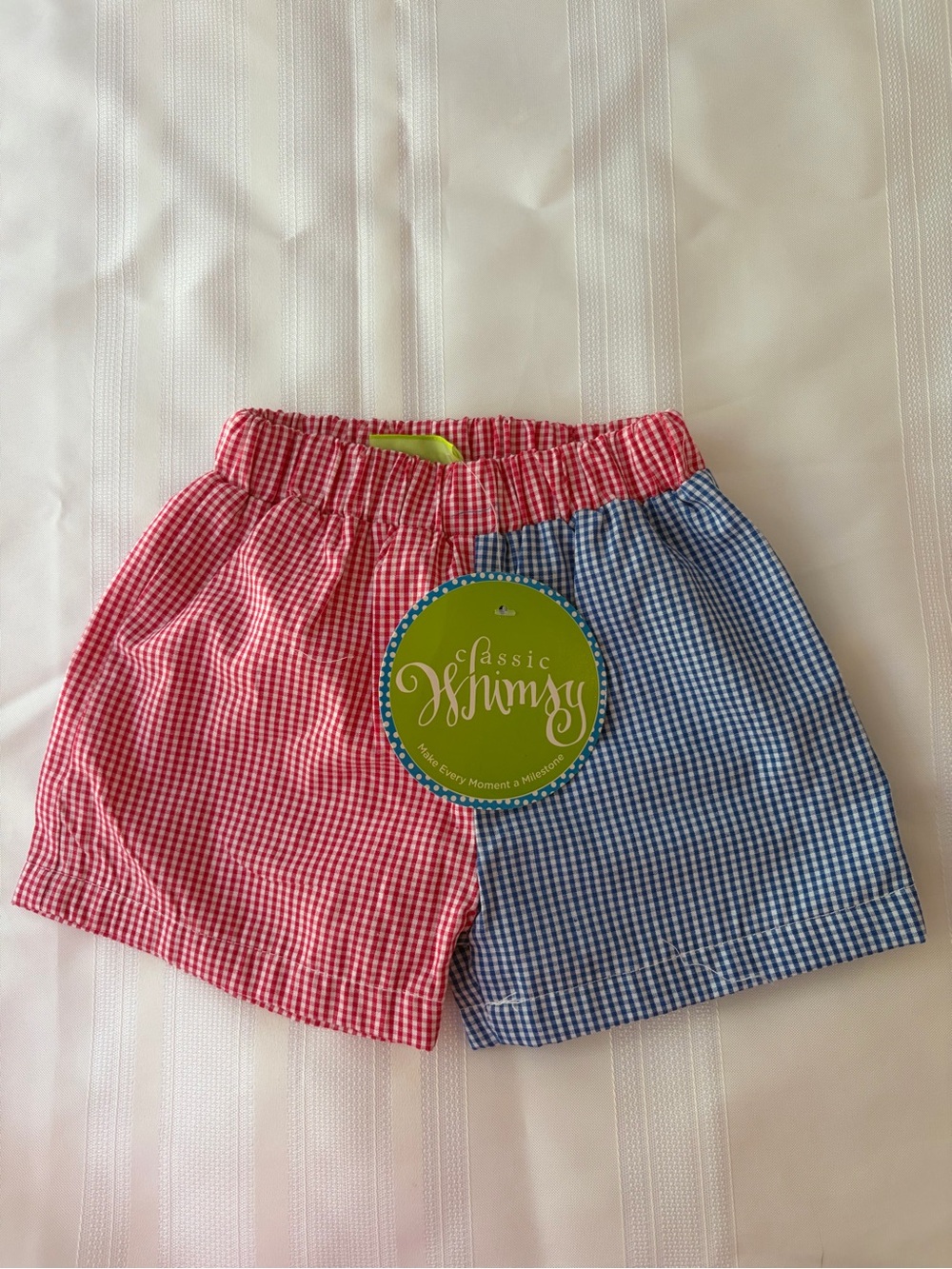 NWT Classic Whimsy Red Blue Gingham Patriotic Colorblock Shorts 12m